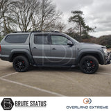 Volkswagen Amarok Overland Extreme wide arch kit in matte black, aftermarket body styling upgrade with weather-resistant rubber seal fitment.