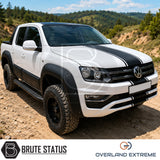 Volkswagen Amarok 2017+ wide arch kit featuring Overland Extreme wheel arch flares with cosmetic rivets and precision CAD-designed fitment.