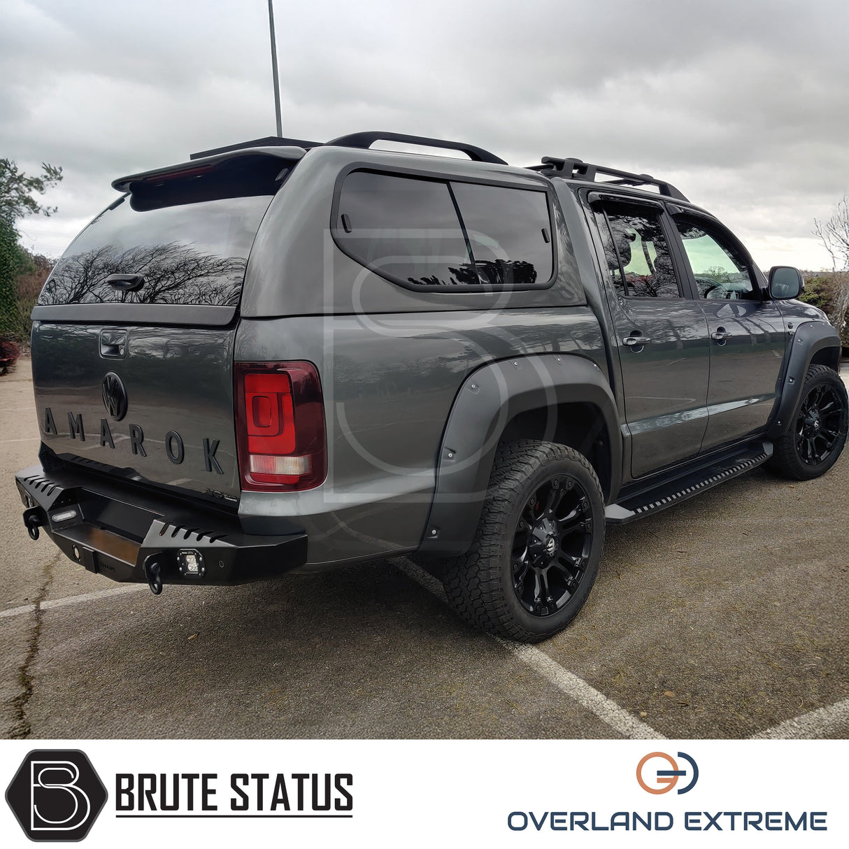 Overland Extreme VW Amarok wheel arch extension kit with textured matte black finish and professional rubber seal installation.