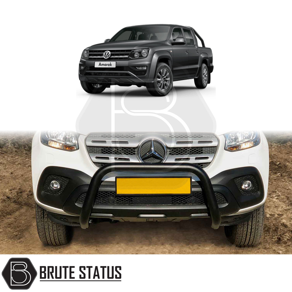 black bull/nudge bar for the vw amarok 2017-2022 pickup truck, showcasing its rugged design and protective build
