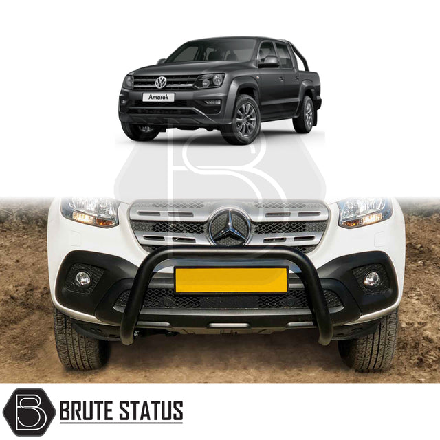 black bull/nudge bar for the vw amarok 2017-2022 pickup truck, showcasing its rugged design and protective build