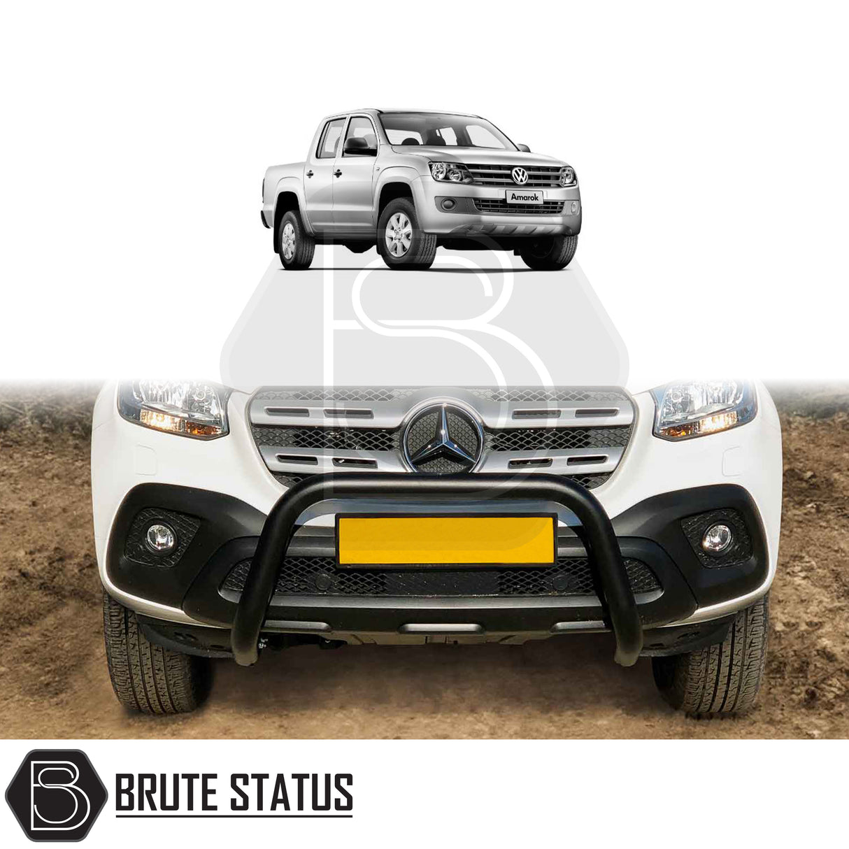 black bull/nudge bar for the vw amarok 2010-2017 pickup truck, showcasing its rugged design and protective build