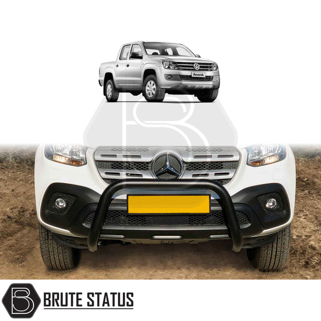 black bull/nudge bar for the vw amarok 2010-2017 pickup truck, showcasing its rugged design and protective build