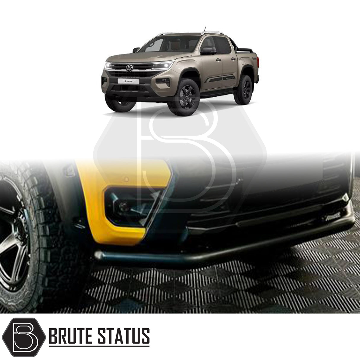 Volkswagen Amarok 2023+ City Bar (Nudge Bar) in matt black, showcasing a durable design with a 70mm diameter pipe for enhanced bumper protection.