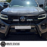 Volkswagen Amarok 2023+ Bull Bar (Nudge Bar) Matt Black installed on truck, showcasing its sleek design and protective function, ideal for enhancing your vehicle's look.