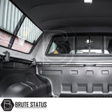 Volkswagen Amarok 2010-2022 Truckman GLS Hardtop Canopy with lockable sliding windows, bed liner, and tonneau cover rails, enhancing security and functionality for truck enthusiasts.