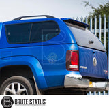 Volkswagen Amarok 2010-2022 Truckman GLS Hardtop Canopy with Heated Rear Window and Remote Locking, featuring tinted windows, roof rails, and a chrome rear bumper.