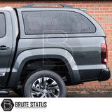 Volkswagen Amarok 2010-2022 Truckman Grand Hardtop Canopy with tinted windows, remote locking, and Brute Status branding, enhancing storage and security for your pickup.