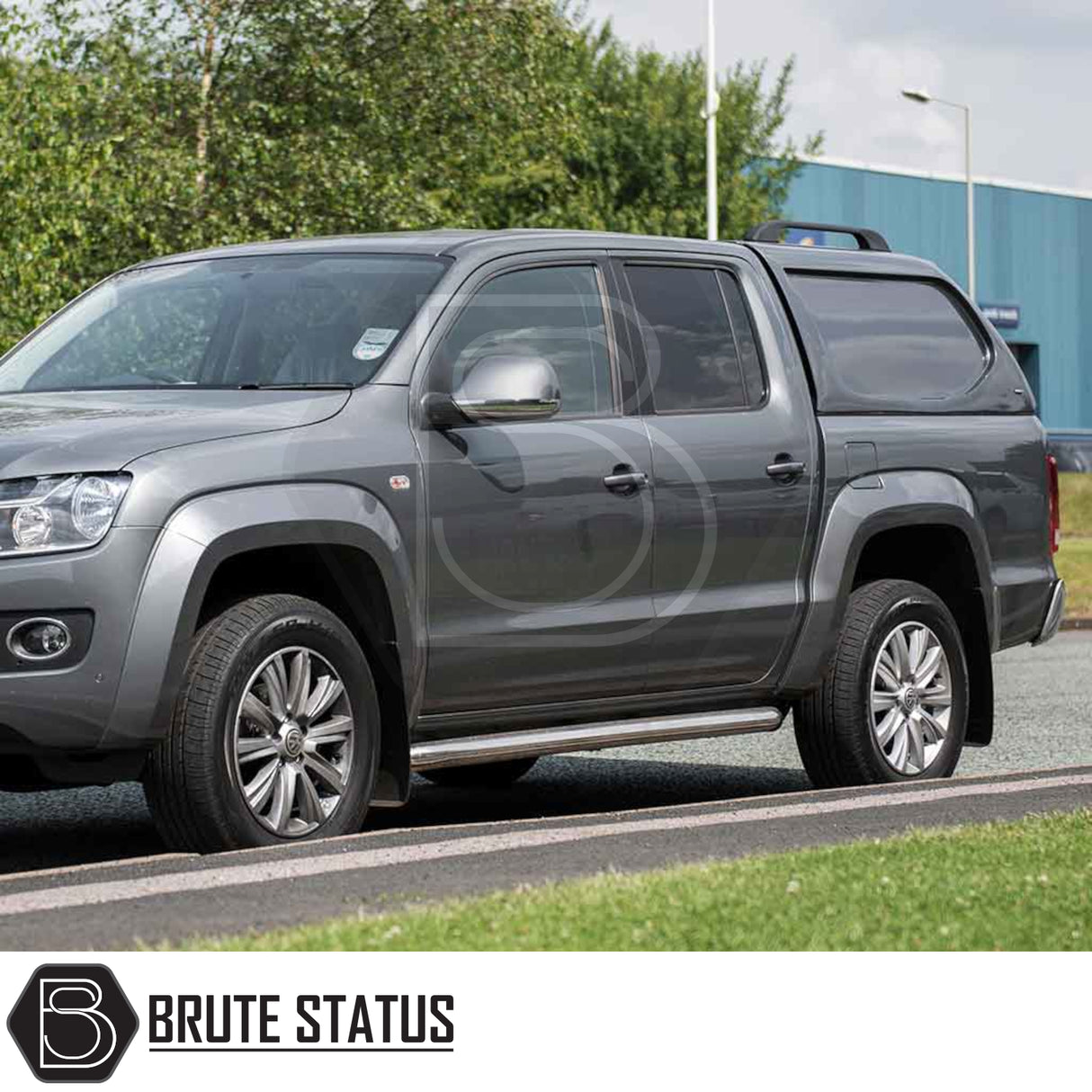 Volkswagen Amarok 2010-2022 Truckman L-Series Hardtop Canopy on grey pickup, enhancing storage and security with cab-high design and remote locking.