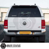 Volkswagen Amarok 2010-2022 Truckman L-Series Hardtop Canopy on pickup, showcasing enhanced storage and security with branded Brute Status appeal.