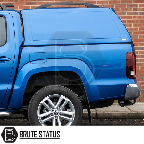 Volkswagen Amarok 2010-2022 Truckman RS Hardtop Canopy with solid rear window and remote locking, featuring a robust aftermarket design by Brute Status.