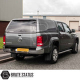 Volkswagen Amarok 2010-2022 Truckman RS Hardtop Canopy with solid rear window and remote locking, fitted on a grey Amarok pickup, showcasing enhanced security and design.