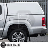 Volkswagen Amarok 2010-2022 Truckman RS Hardtop Canopy with solid rear window, remote locking, and Brute Status branding, enhancing pickup security and functionality.