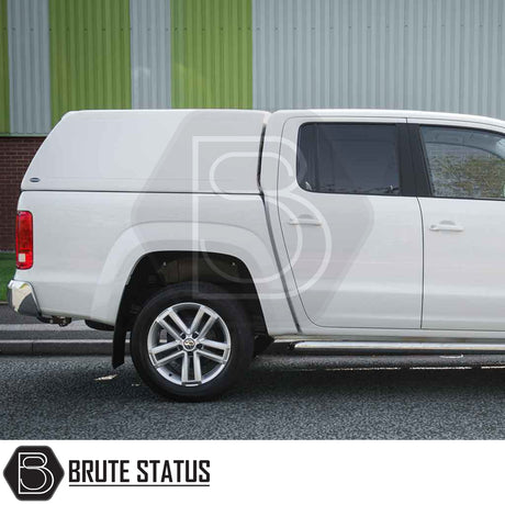 Volkswagen Amarok 2010-2022 Truckman RS Hardtop Canopy with solid rear window and remote locking, featuring secure, sleek design with fibreglass canopy and tinted windows.