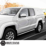 Volkswagen Amarok 2010-2022 with Truckman RS Hardtop Canopy featuring solid sides, chrome side steps, and alloy wheels, ideal for secure and stylish aftermarket customization.