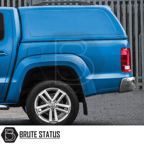 Volkswagen Amarok 2010-2022 Truckman RS Hardtop Canopy with glazed rear window, featuring solid sides and roof rack, ideal for secure commercial use and customization.