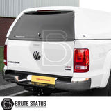 Volkswagen Amarok 2010-2022 Truckman RS Hardtop Canopy with glazed rear window, remote locking, and solid sides for enhanced security. Tailgate features Truckman badge and VW logos.