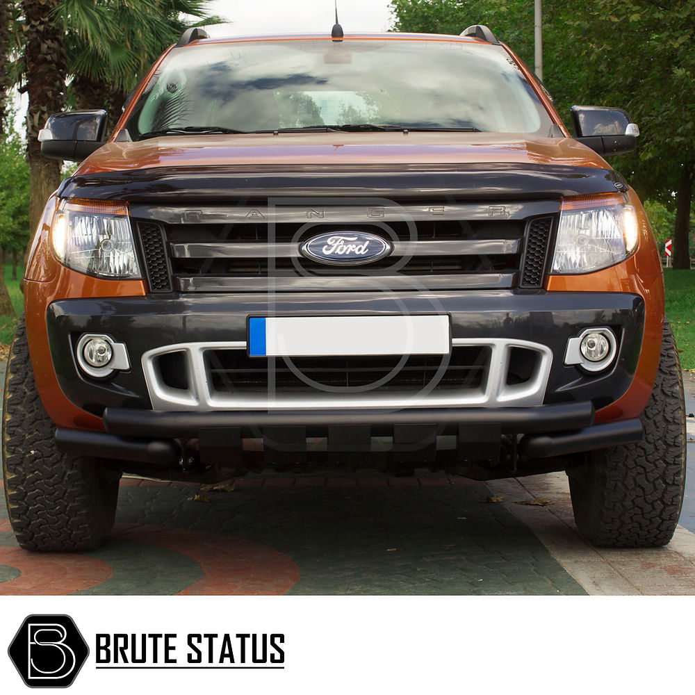 Matte black Volkswagen Amarok 2017-2022 nudge bar, heavy-duty steel city bar designed to protect the front bumper and enhance off-road styling.