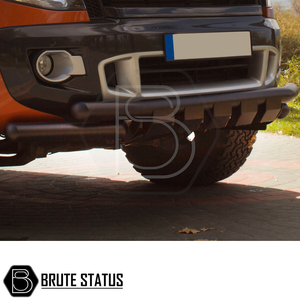 Volkswagen Amarok 2017-2022 matte black city bar, premium front nudge bar with TUV certification for pickup truck protection and styling.