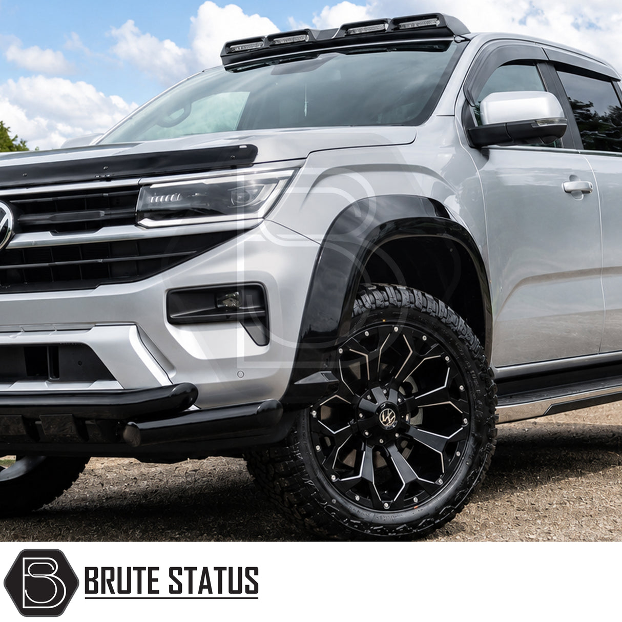 Volkswagen Amarok 2023+ fitted with Overland Extreme gloss black wide arch kit featuring aggressive off-road styling and premium CAD-designed fitment