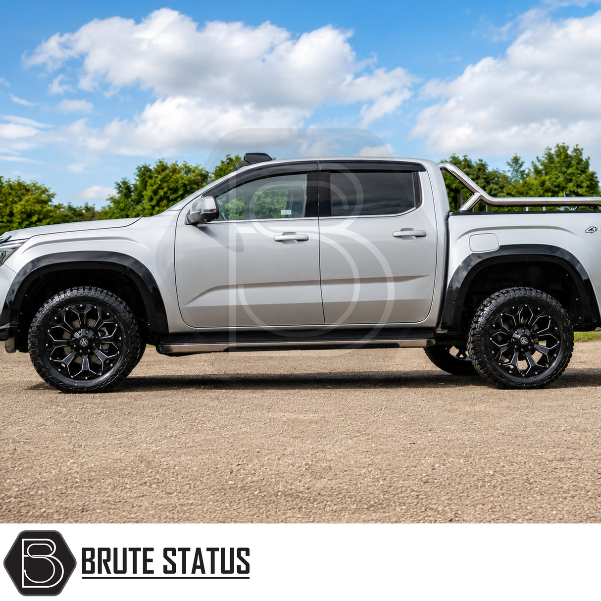 Volkswagen Amarok 2023+ double cab showcasing Overland Extreme wide arch flares in gloss black with premium ABS construction and factory-style fit