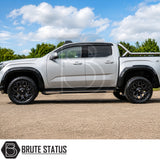 Volkswagen Amarok 2023+ double cab showcasing Overland Extreme wide arch flares in gloss black with premium ABS construction and factory-style fit