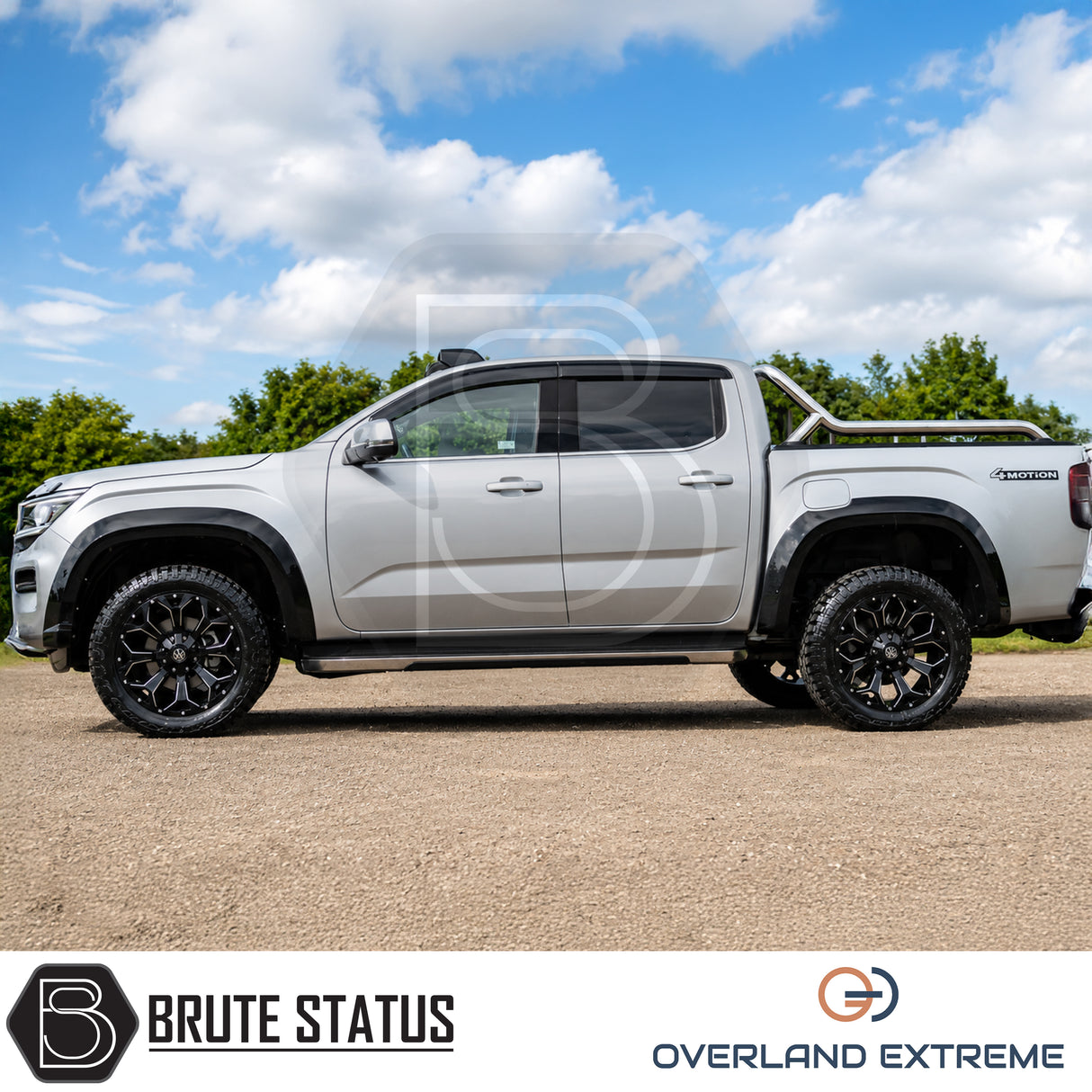 Volkswagen Amarok 2023+ wheel arch flare kit in gloss black, aftermarket wide body upgrade with durable ABS construction.