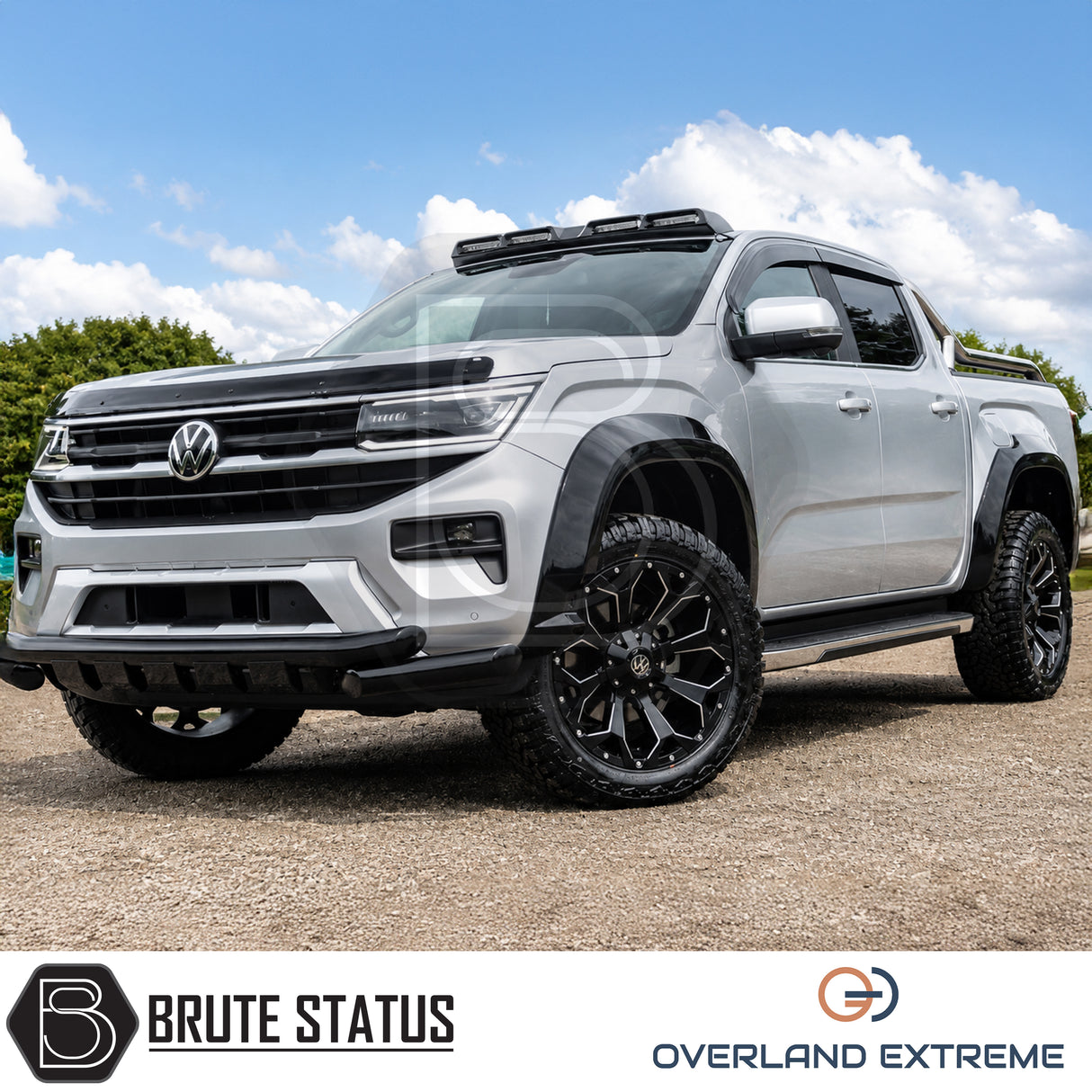 Gloss black wide body arch kit for Volkswagen Amarok 2023+, enhancing pickup truck styling and road presence.