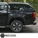 Volkswagen Amarok 2023+ Truckman Grand Hardtop Canopy with remote locking, featuring tinted pop-out side windows and alloy rear wheel, enhancing storage space and security.