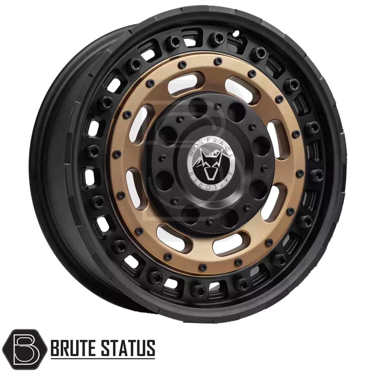 Wolfrace Slotmag Matte Black with Matte Bronze Face Wheels – 17x8 – Premium alloy wheel set featuring bronze face detail, PCD options 5x120 or 6x114.3, ET35–ET46 offsets, 1250kg load capacity, supplied as a complete 4-wheel set with nuts and spigot rings.