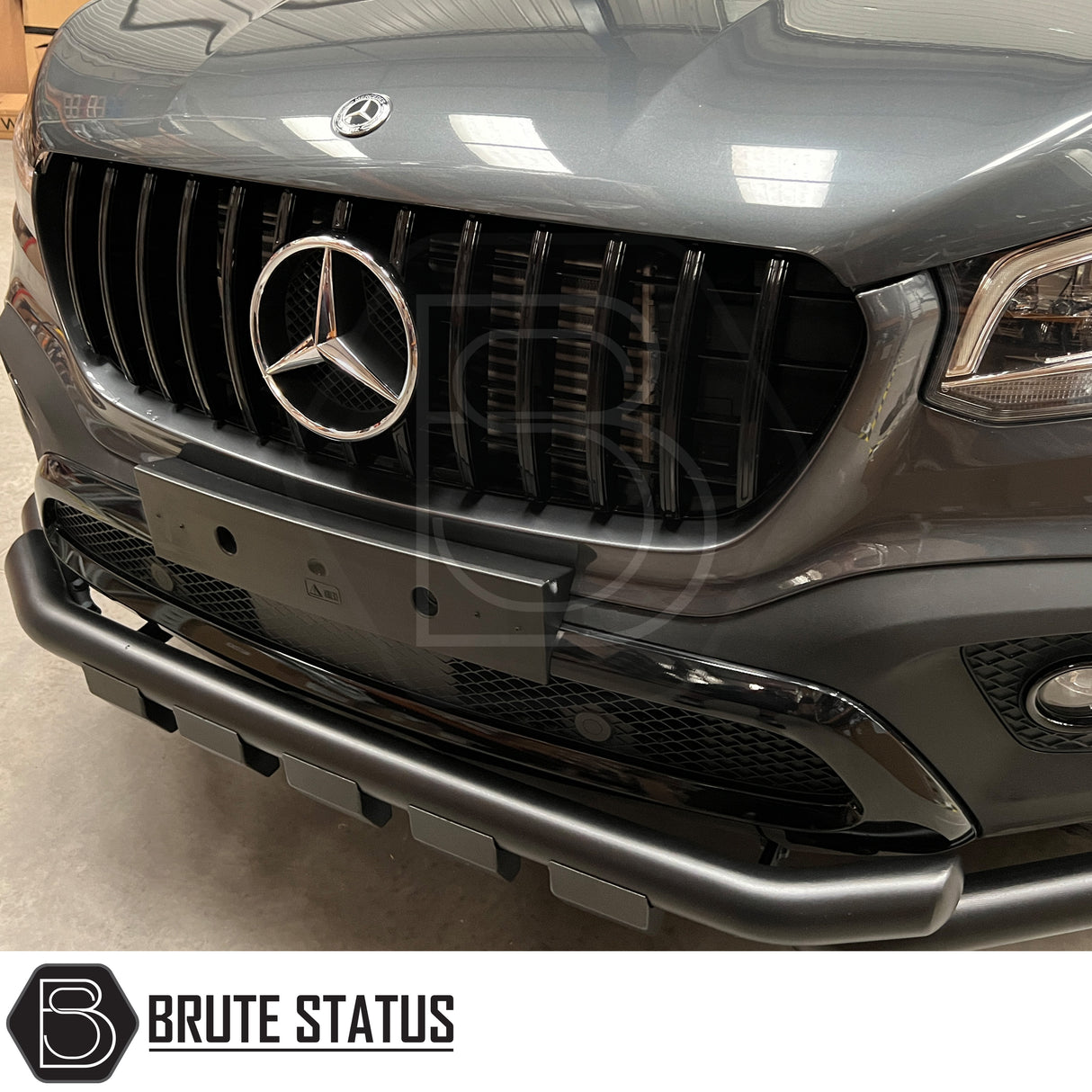 Matte black T304 stainless steel city bar for Mercedes X-Class – enhances truck appearance and bumper protection, easy no-drill DIY installation, TÜV certified.