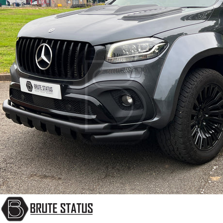 Matte black T304 stainless steel city bar for Mercedes X-Class – enhances truck appearance and bumper protection, easy no-drill DIY installation, TÜV certified.