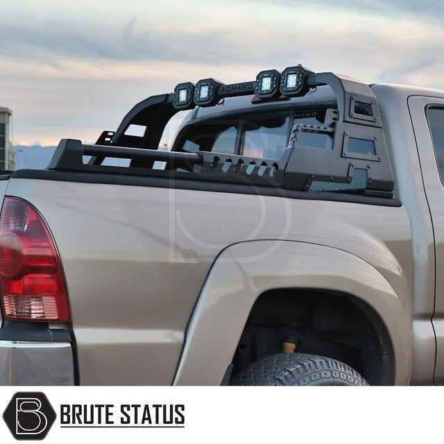 Fiat Fullback 2015-2019 X10 Combat Roll Bar with LED lights mounted on a truck, showcasing a robust, matte black design.